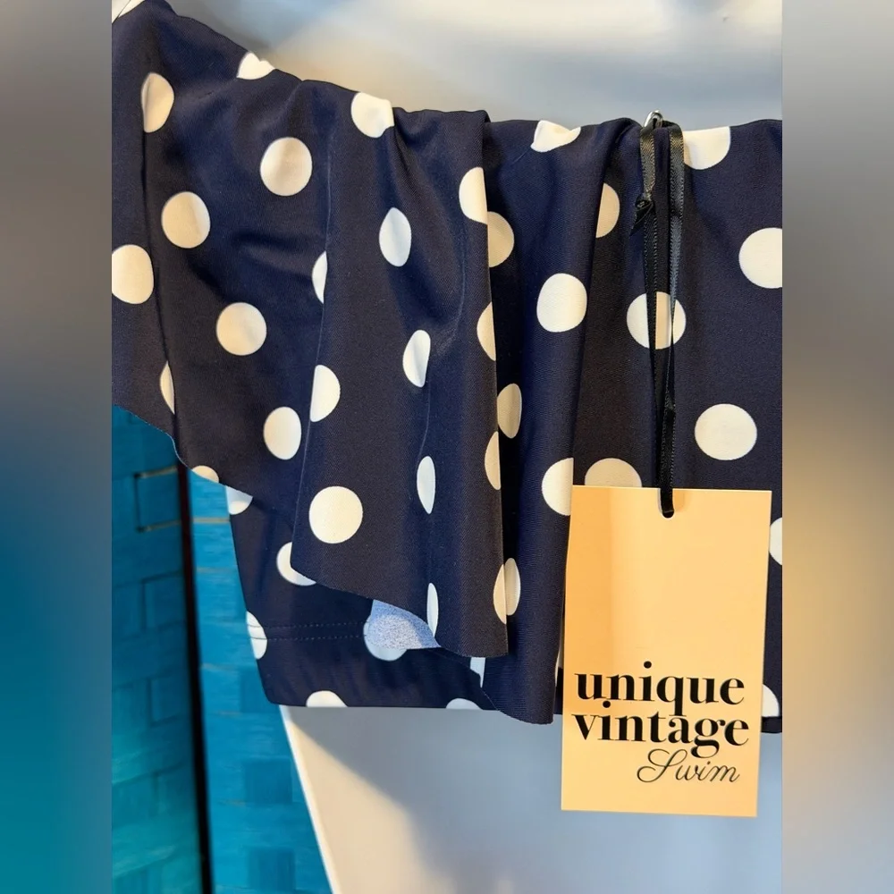 Unique Vintage Retro Bikini Set Navy Dot Gingham Ladybug New